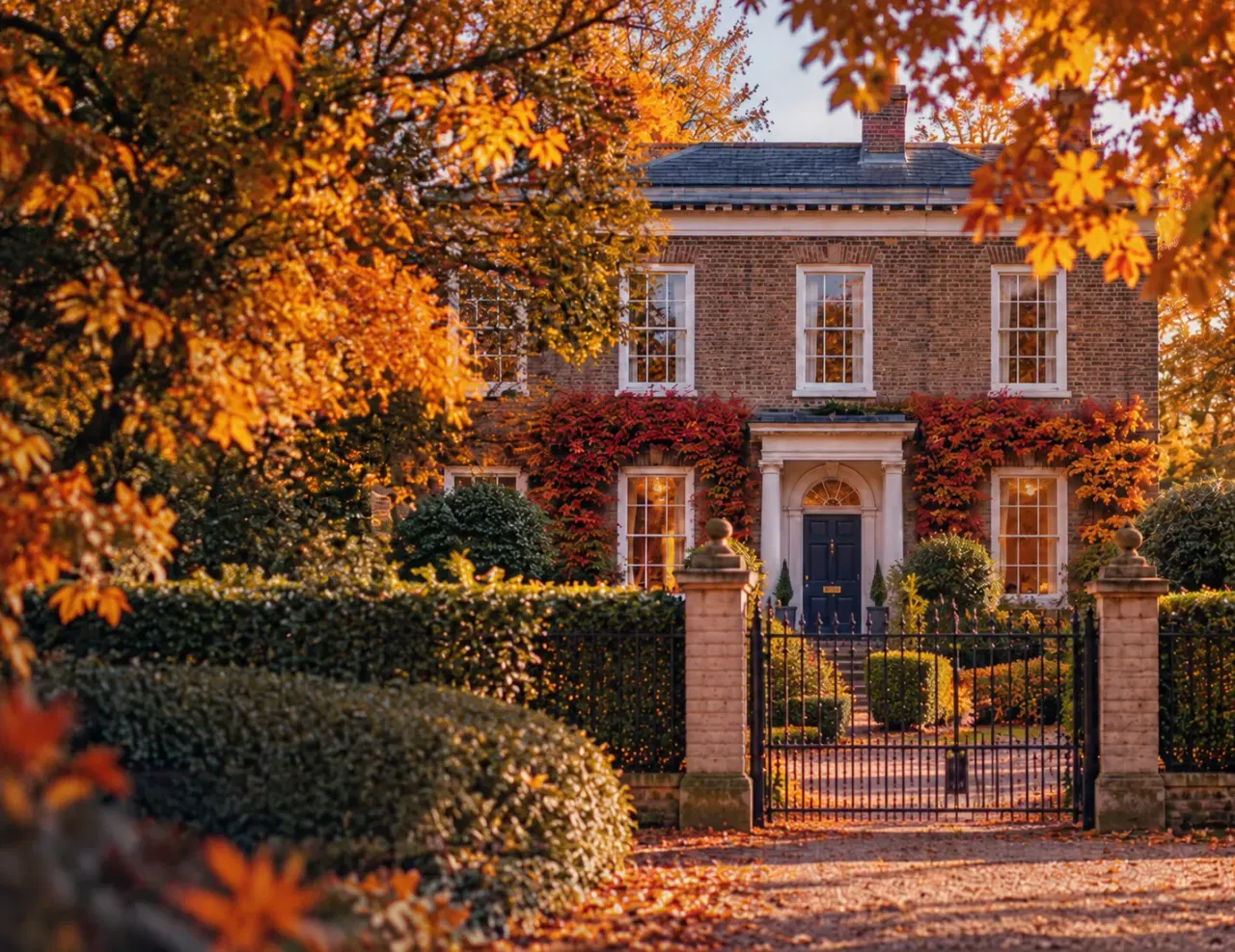 Georgian UK home in autumn colours representing properties available directly on No Agent Properties